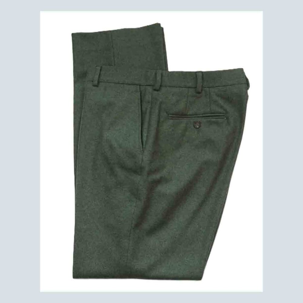Vintage Hertling Wool Flannel Dress Pants Green Flat Front Men's Size 36 X 32